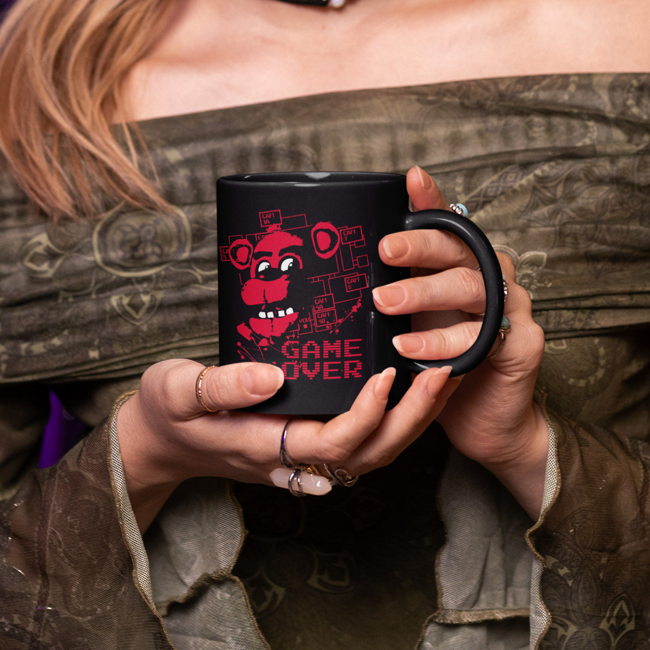 FNAF Game Over Horror Ceramic Coffee Mug - 11oz & 15oz Spooky Gaming Design