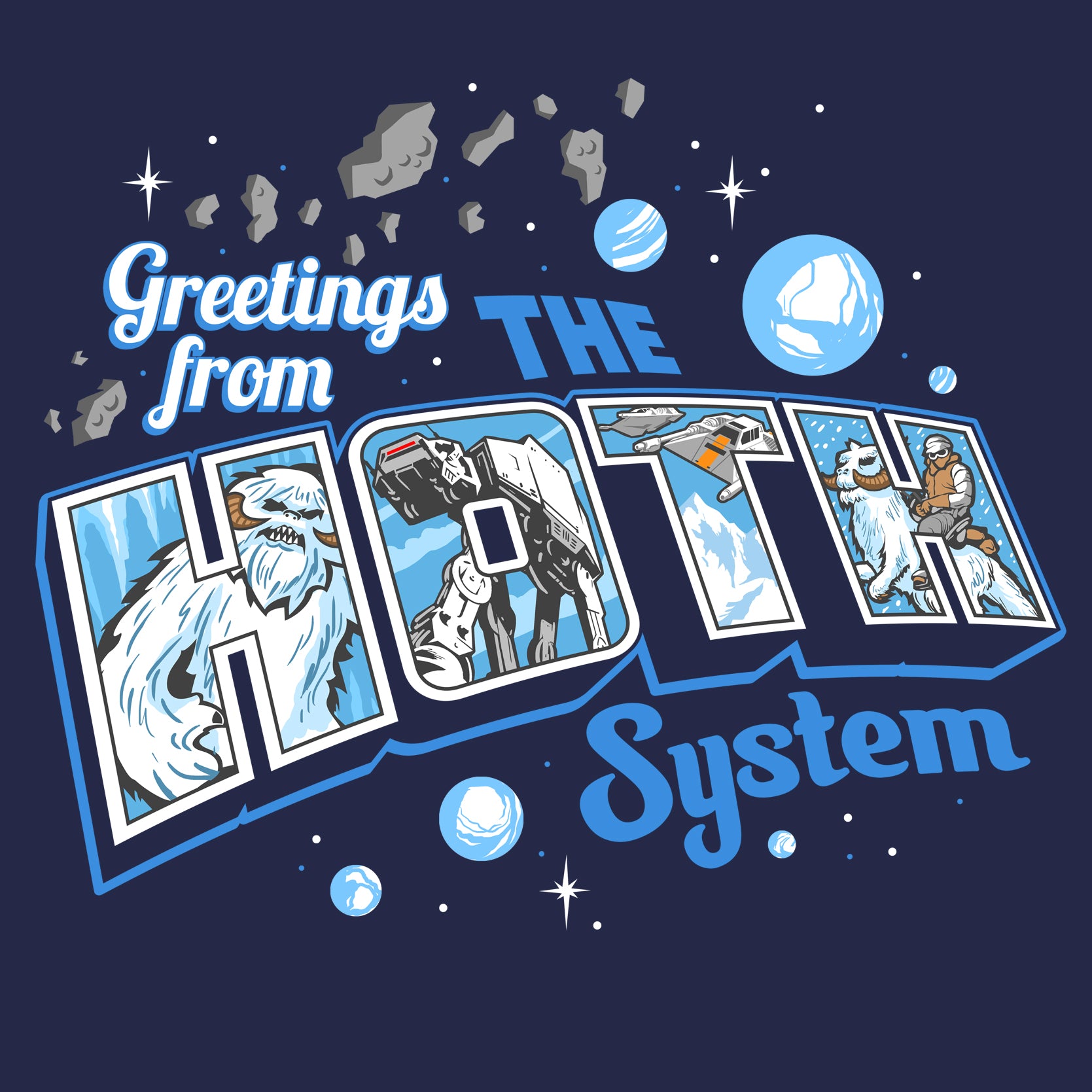 Greetings from Ice Planet T-Shirt - Retro Sci-Fi Postcard Tee