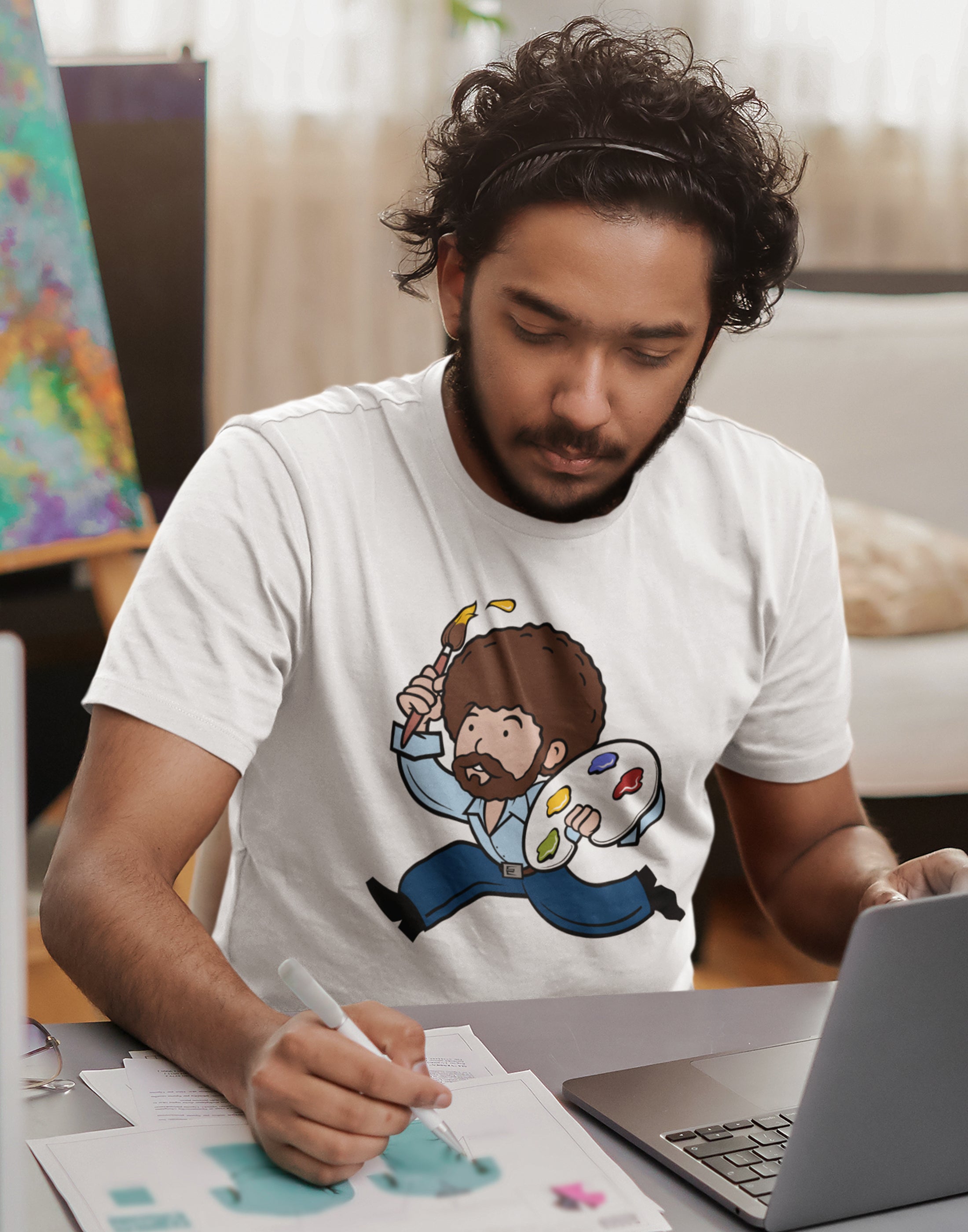 Bob Ross Monopoly Guy Mashup T-Shirt | Funny Pop Culture Tee