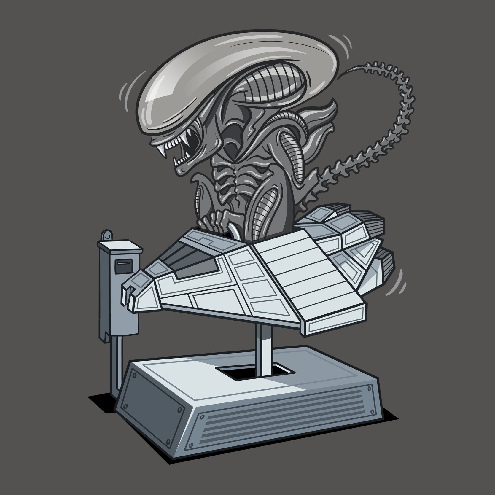 Cute Xenomorph Monster Kids T-Shirt - Cartoon Alien on Coin Ride Design